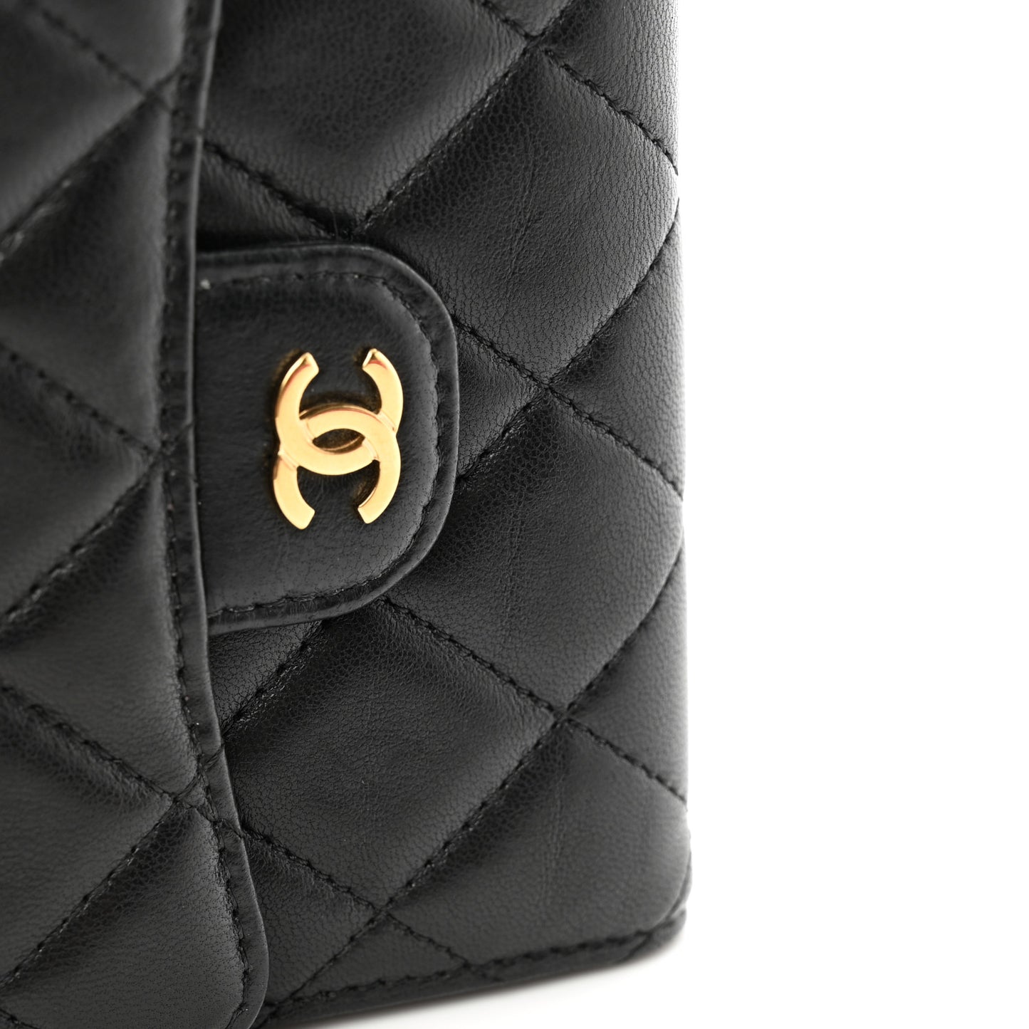 Lambskin Quilted Compact Flap Wallet Black