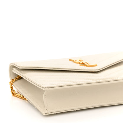 Saint Laurent Grain De Poudre Matelasse Chevron Monogram Envelope Chain Crema Soft 8 of 9