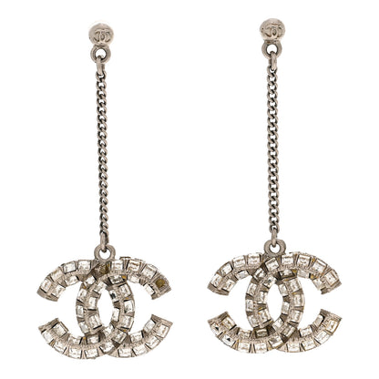Chanel Baguette Crystal CC Drop Earrings Silver 1 of 4