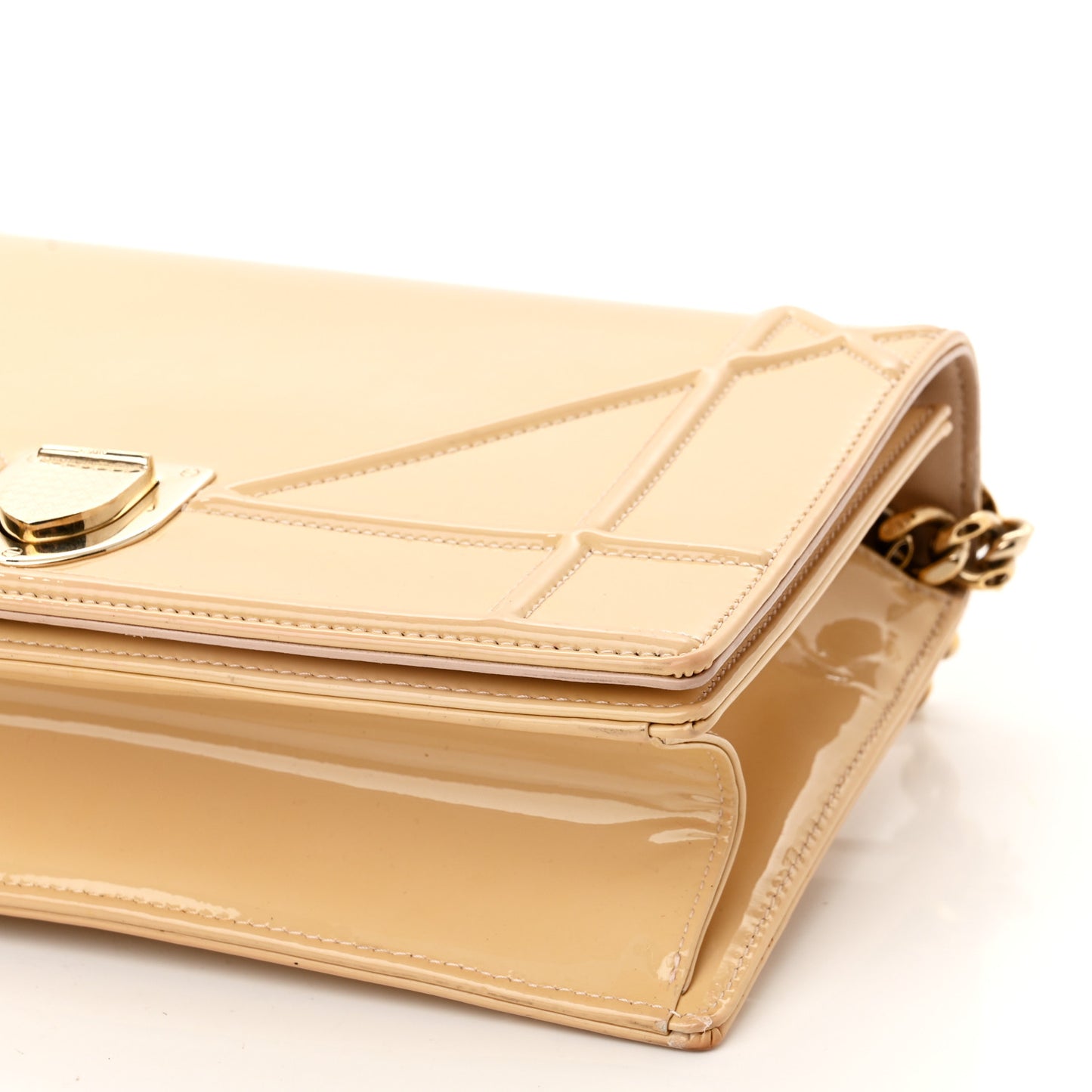 Patent Calfskin Medium Diorama Flap Bag Beige