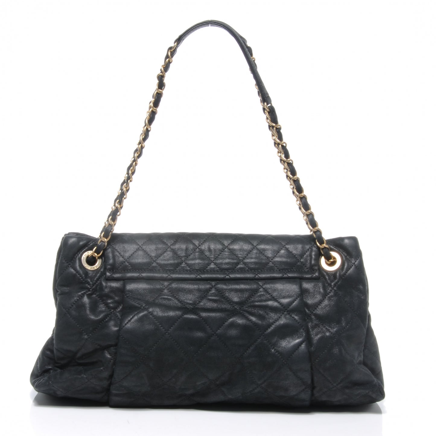 Iridescent Calfskin Chic Quilt Large Flap Black