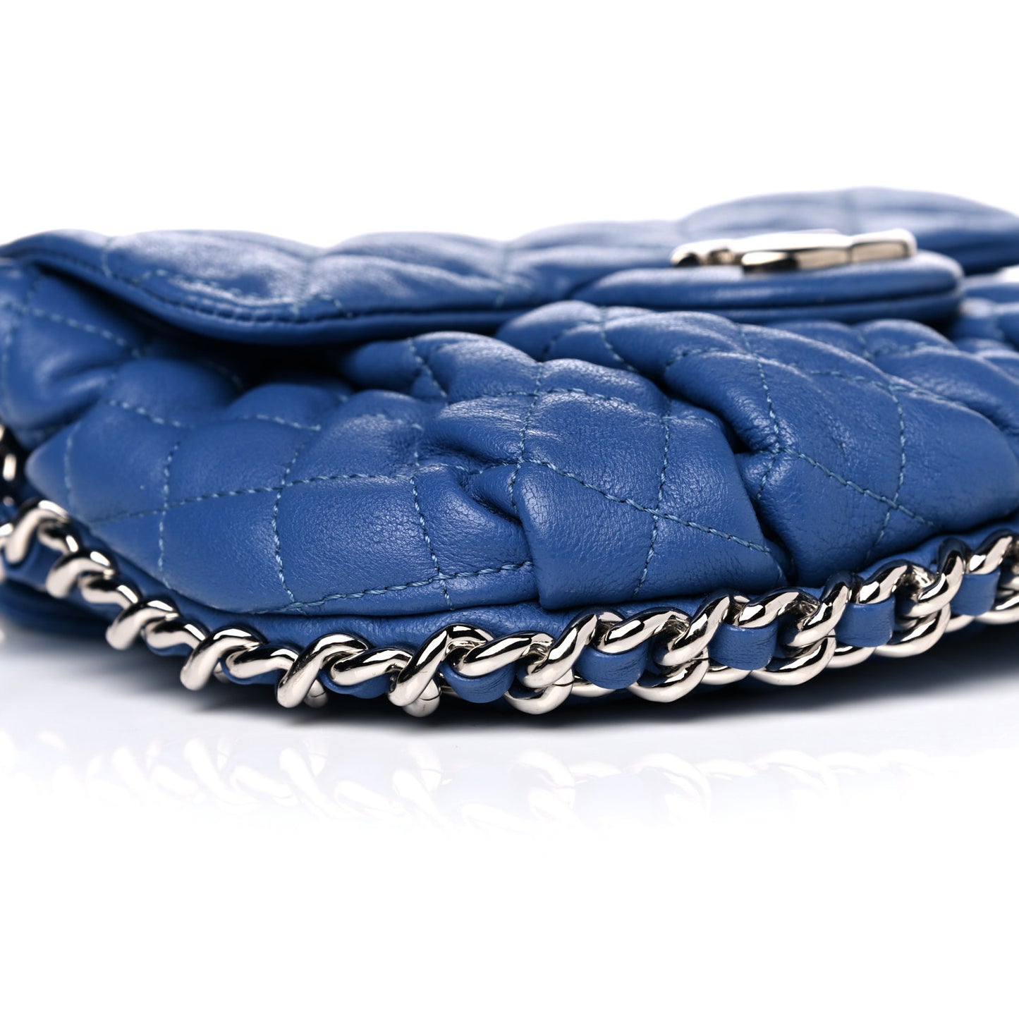 Washed Lambskin Quilted Mini Chain Around Flap Blue