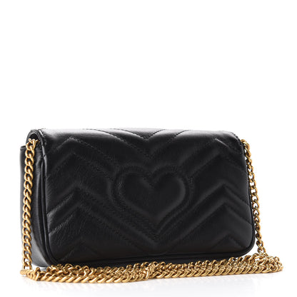 Gucci Calfskin Matelasse Super Mini GG Marmont Shoulder Bag Black 3 of 11