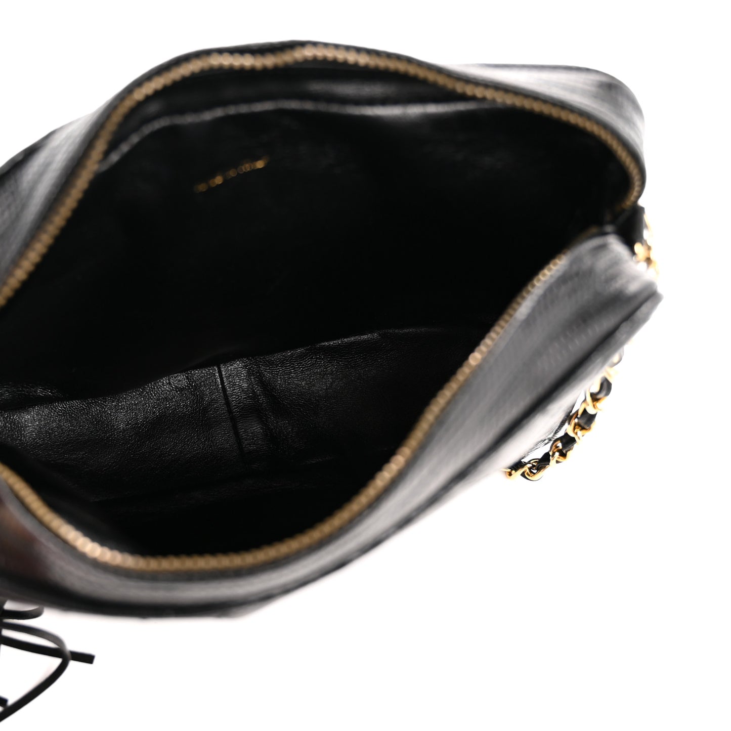 Lizard Quilted Small Tassel Camera Case Black
