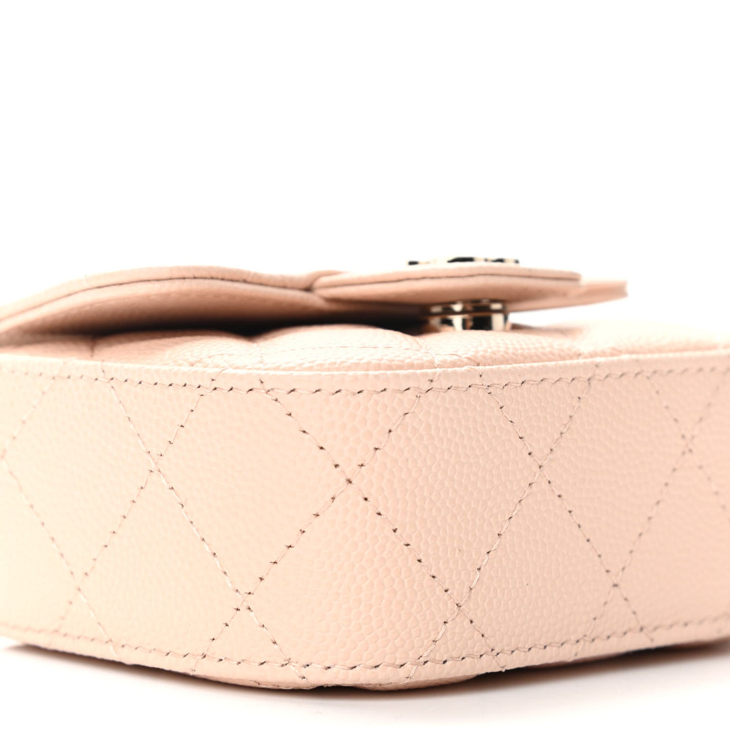 Caviar Quilted Mini Clutch With Chain Light Beige