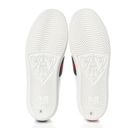 Gucci Calfskin Ayers Bee Embroidered Womens Ace Sneakers 36 White Green 6 of 20