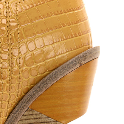 Fendi Calfskin Crocodile Embossed Cutwalk Ankle Boots 37 Yellow 8 of 9