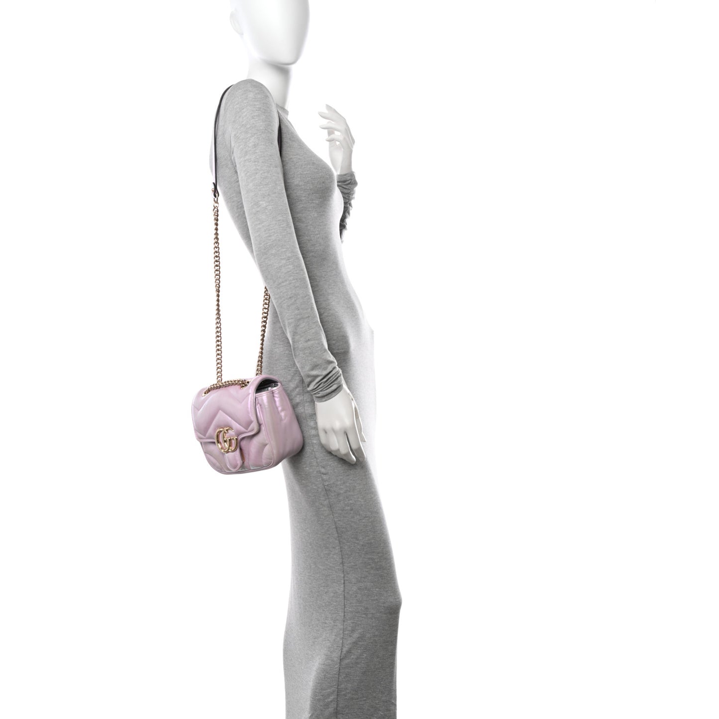 Iridescent Nappa Chevron Matelasse Mini GG Marmont Shoulder Bag Iridescent Escape Pink