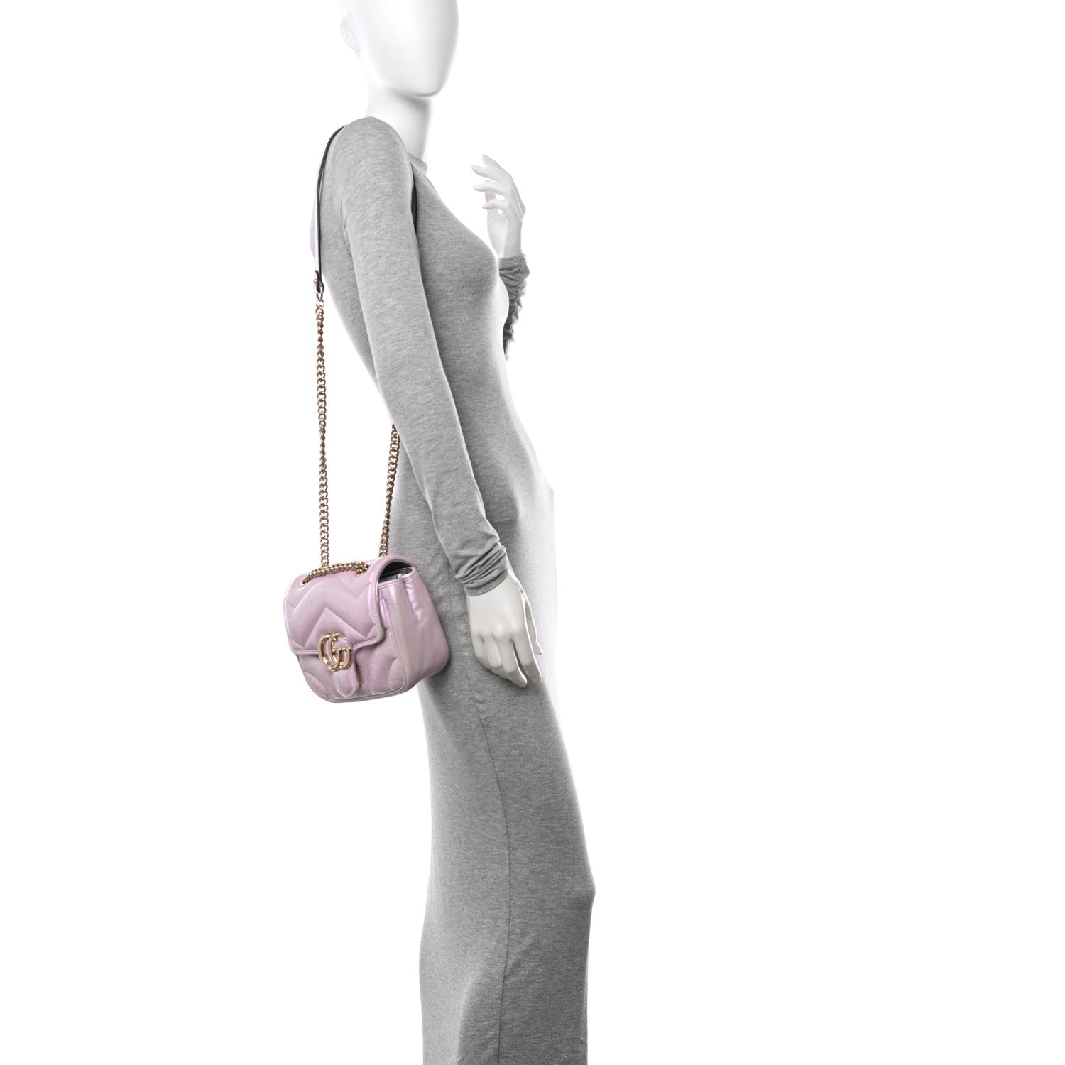 Gucci Iridescent Nappa Chevron Matelasse Mini GG Marmont Shoulder Bag Iridescent Escape Pink 2 of 11