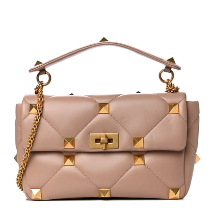 Valentino Garavani Nappa Large Roman Stud Shoulder Bag Rose Cannelle 1 of 9