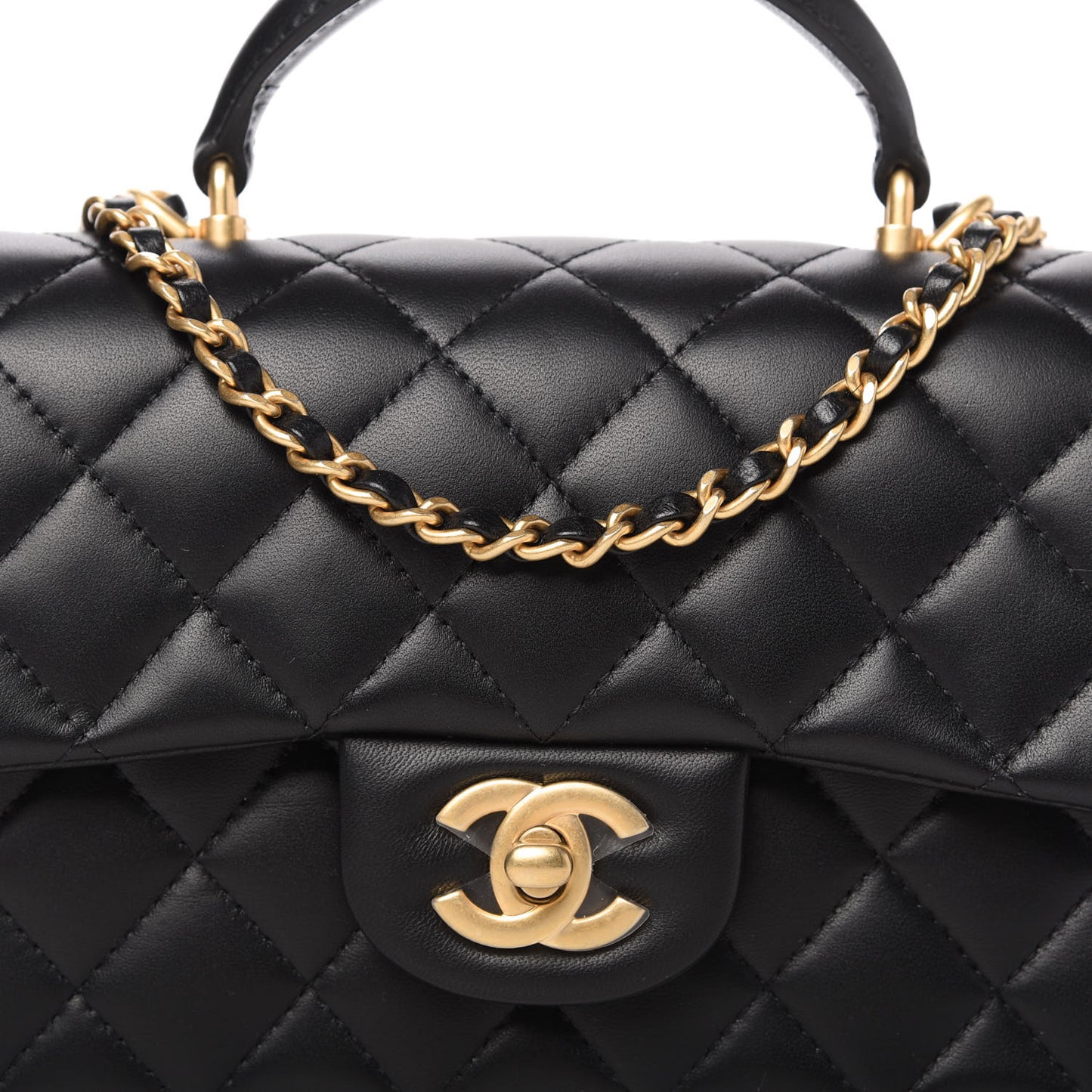 Lambskin Quilted Mini Top Handle Rectangular Flap Black