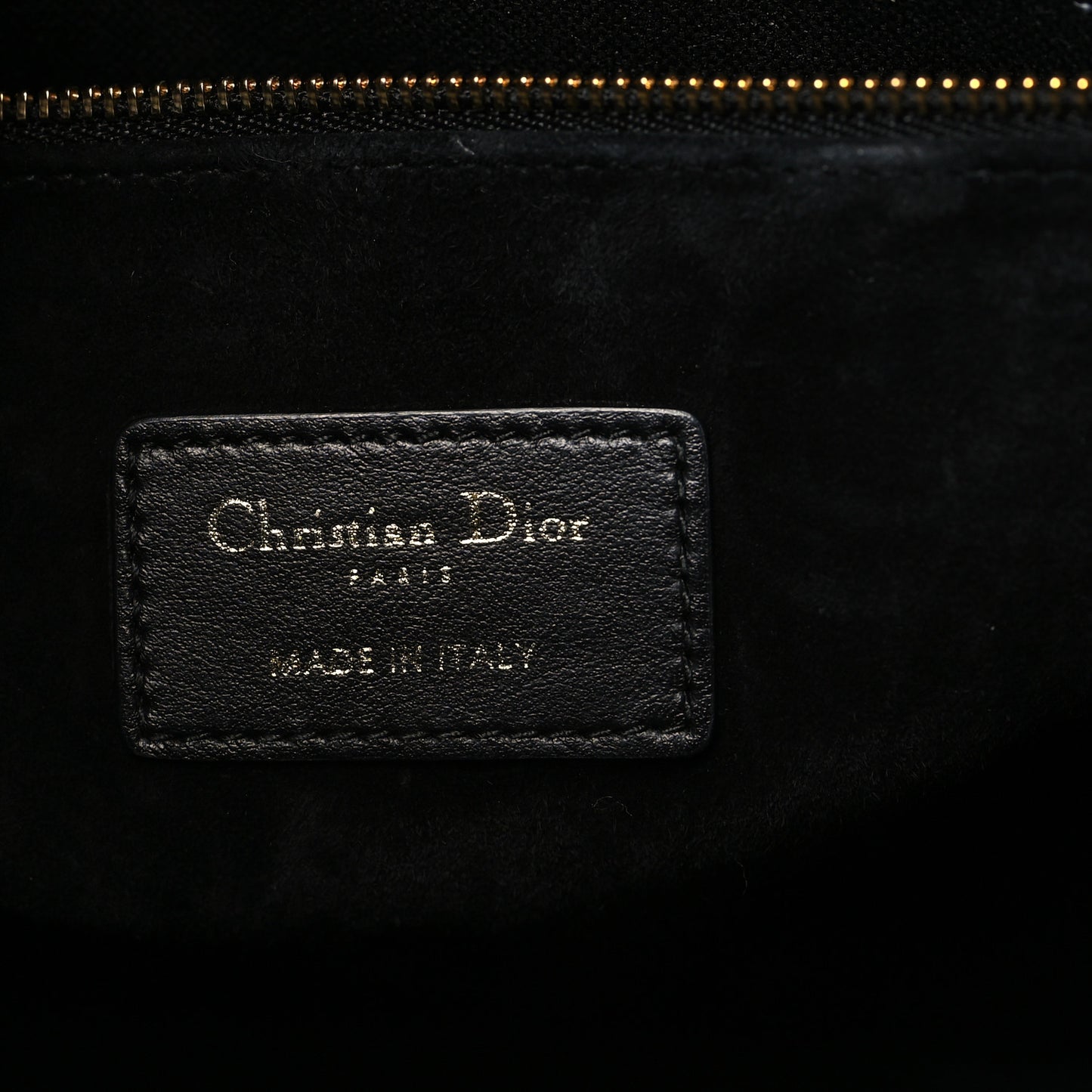 Calfskin Macro Cannage Medium Book Tote Black