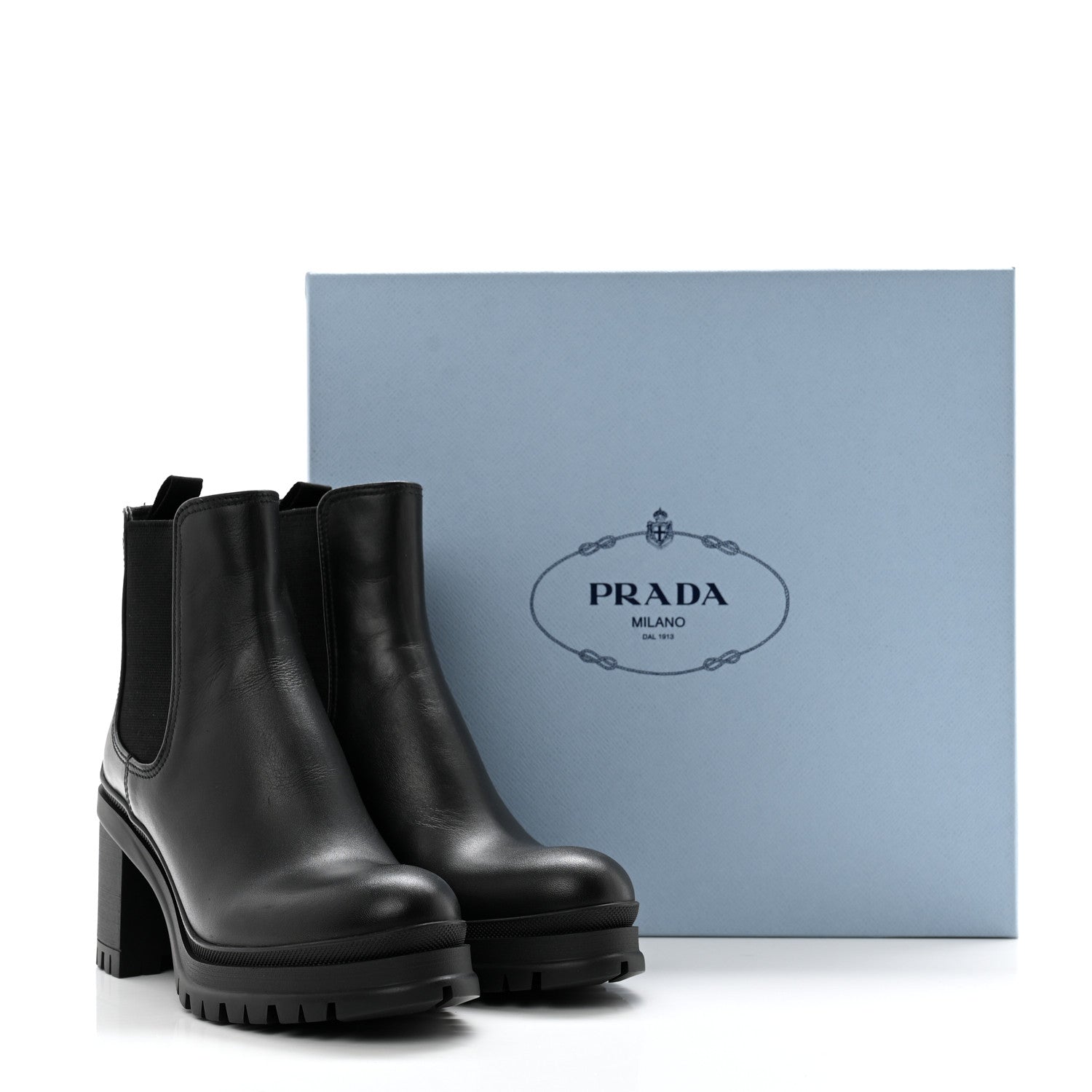 Prada Vitello Montana Lug Sole Chelsea 55mm Boots 36.5 Black 10 of 10