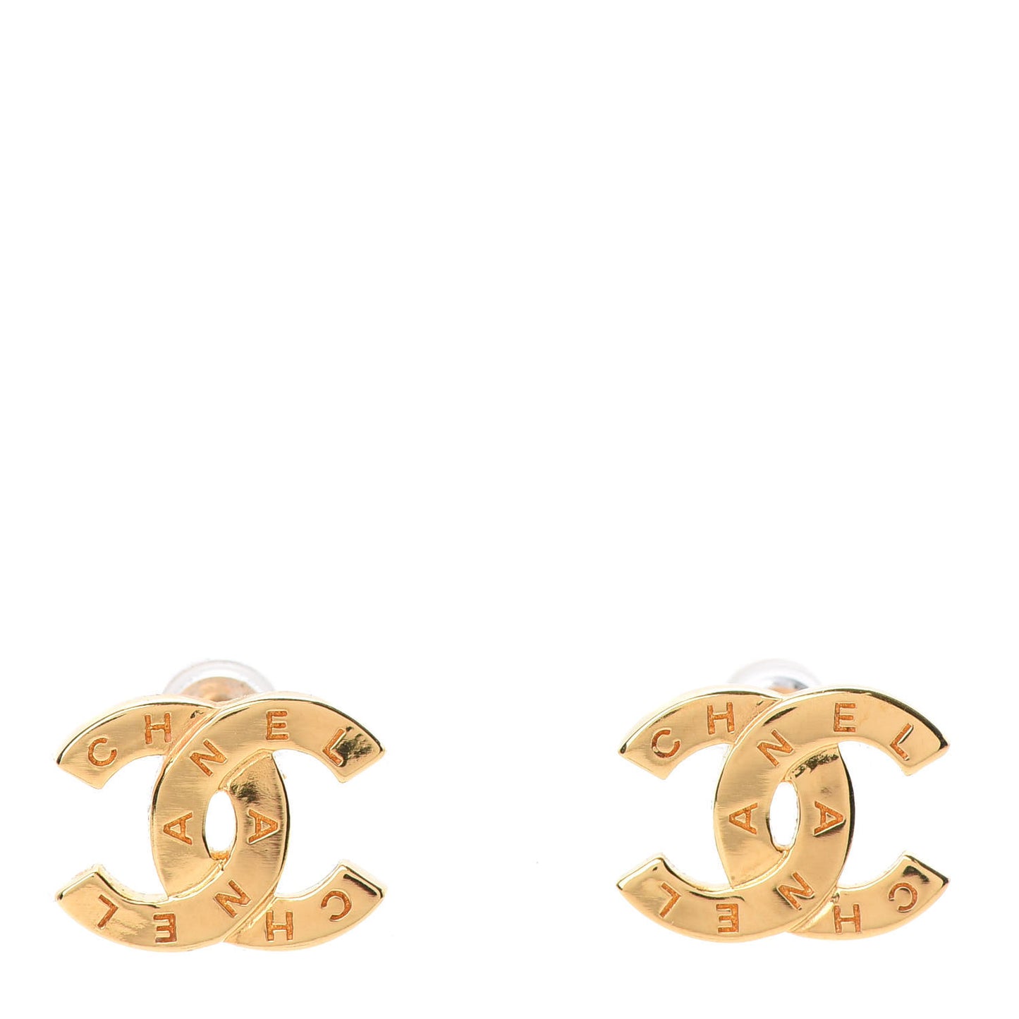 Metal CC Paris Button Stud Earrings Gold