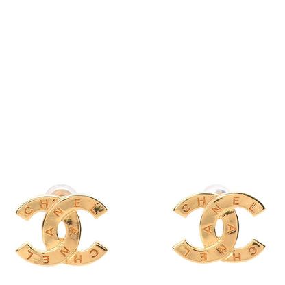 Chanel Metal CC Paris Button Stud Earrings Gold 1 of 5