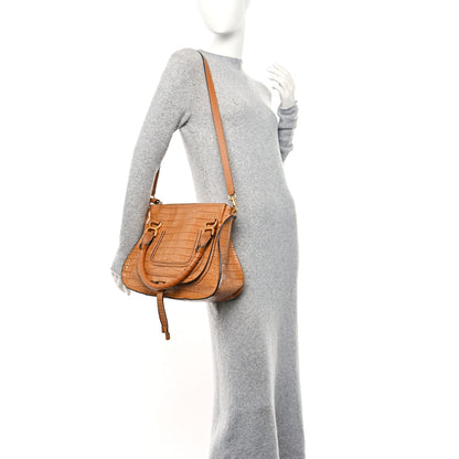 Chloe Calfskin Crocodile Embossed Small Marcie Satchel Autumnal Brown 2 of 10