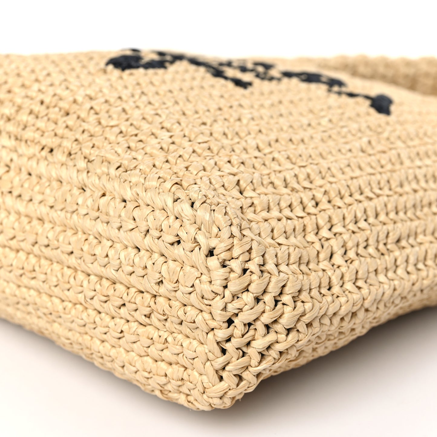 Yarn Raffia Effect Crochet Embroidered Small Logo Tote Naturale