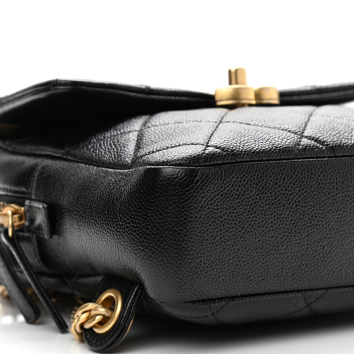 Shiny Caviar Quilted Chain Melody Backpack Black