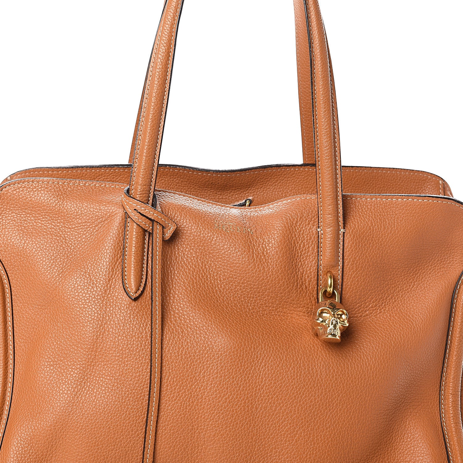 Alexander McQueen Pebbled Calfskin Large Skull Padlock Zip Around Tote Camel 6 of 8