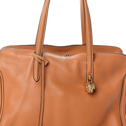 Alexander McQueen Pebbled Calfskin Large Skull Padlock Zip Around Tote Camel 6 of 8