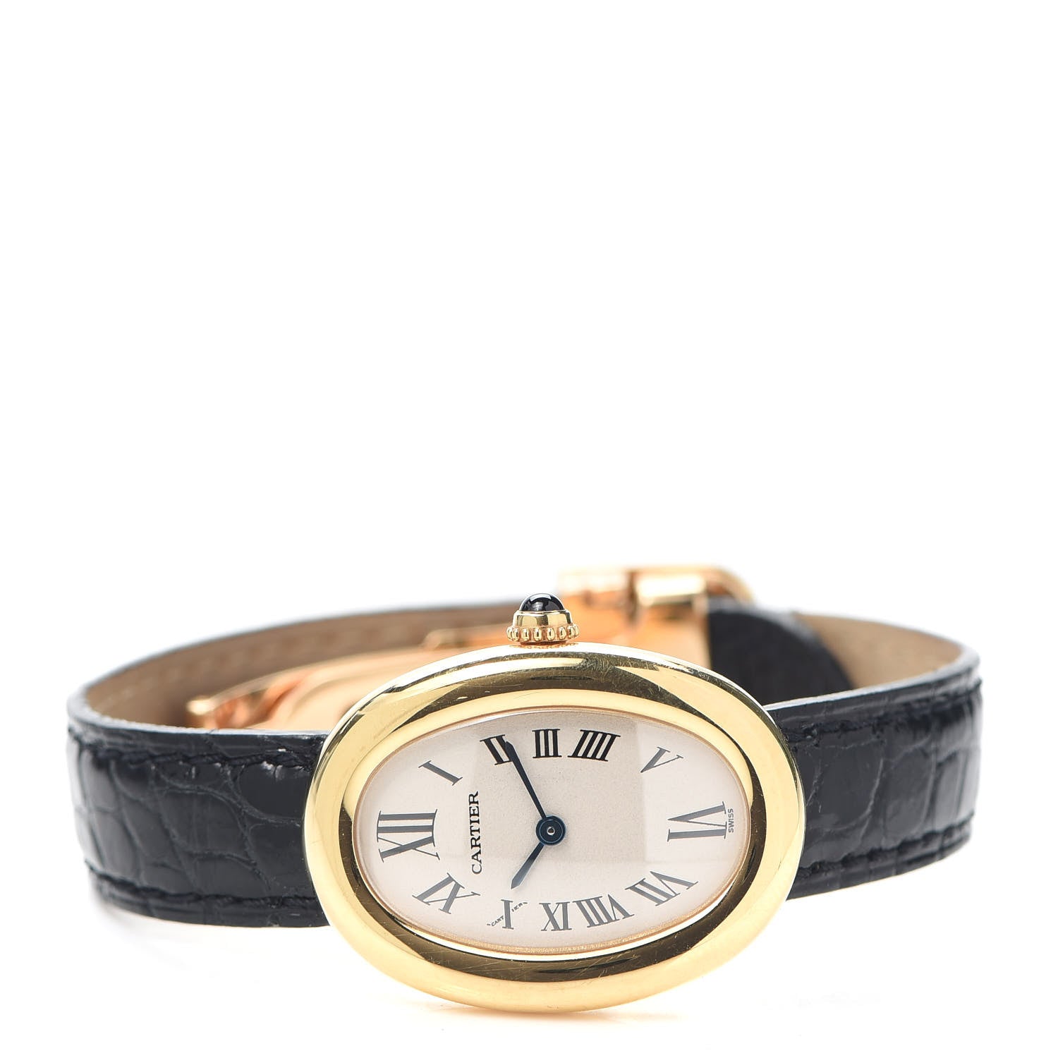 Cartier 18K Yellow Gold Alligator 22mm Baignoire Quartz Watch 2 of 6