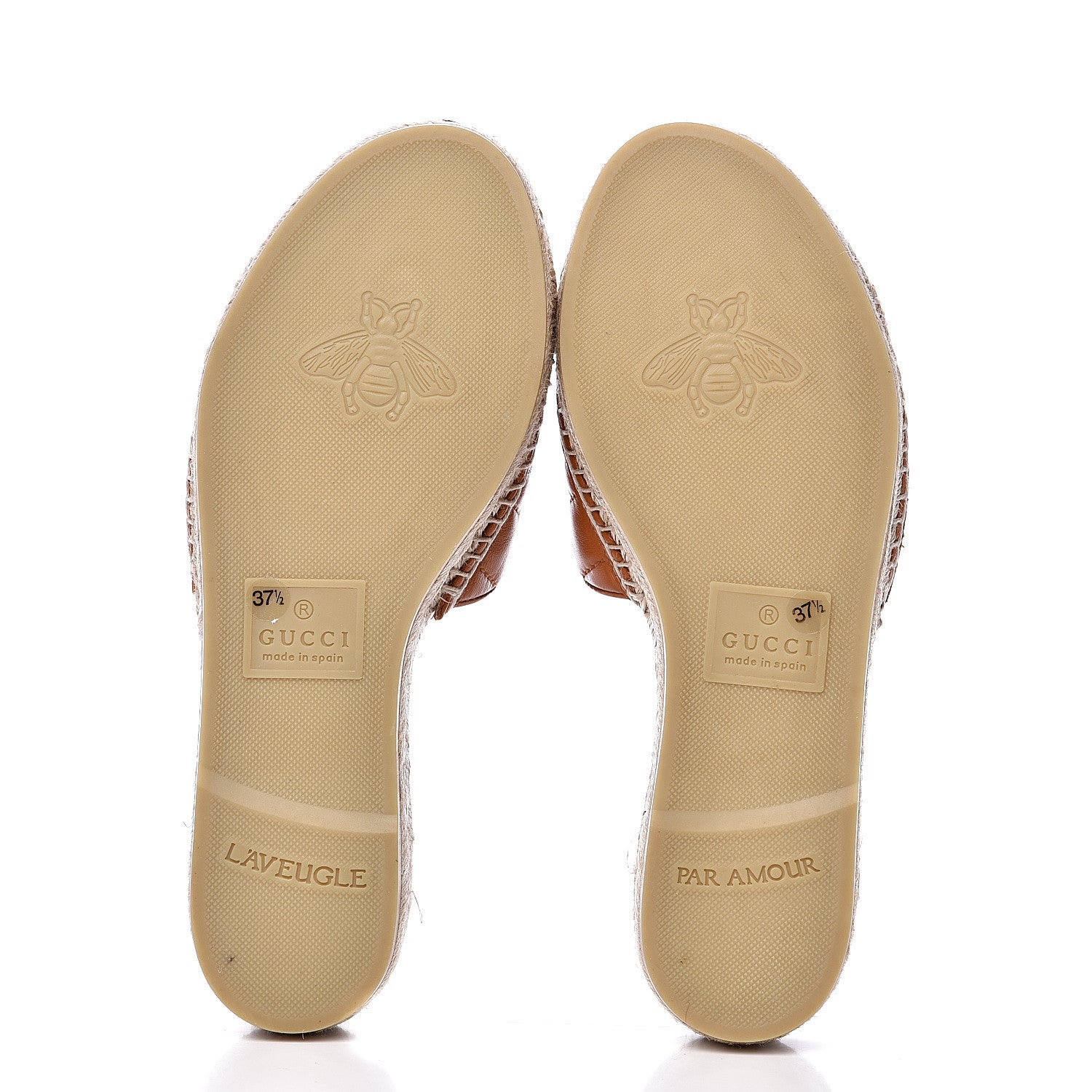 Gucci Nappa Matelasse GG Marmont Espadrille Slide Sandals 37.5 Cognac 5 of 9