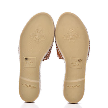 Gucci Nappa Matelasse GG Marmont Espadrille Slide Sandals 37.5 Cognac 5 of 9