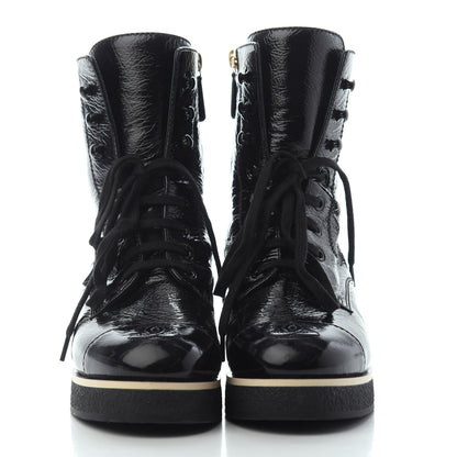 Chanel Shiny Crumpled Lambskin Lace Up Combat Boots 38 Black 2 of 4