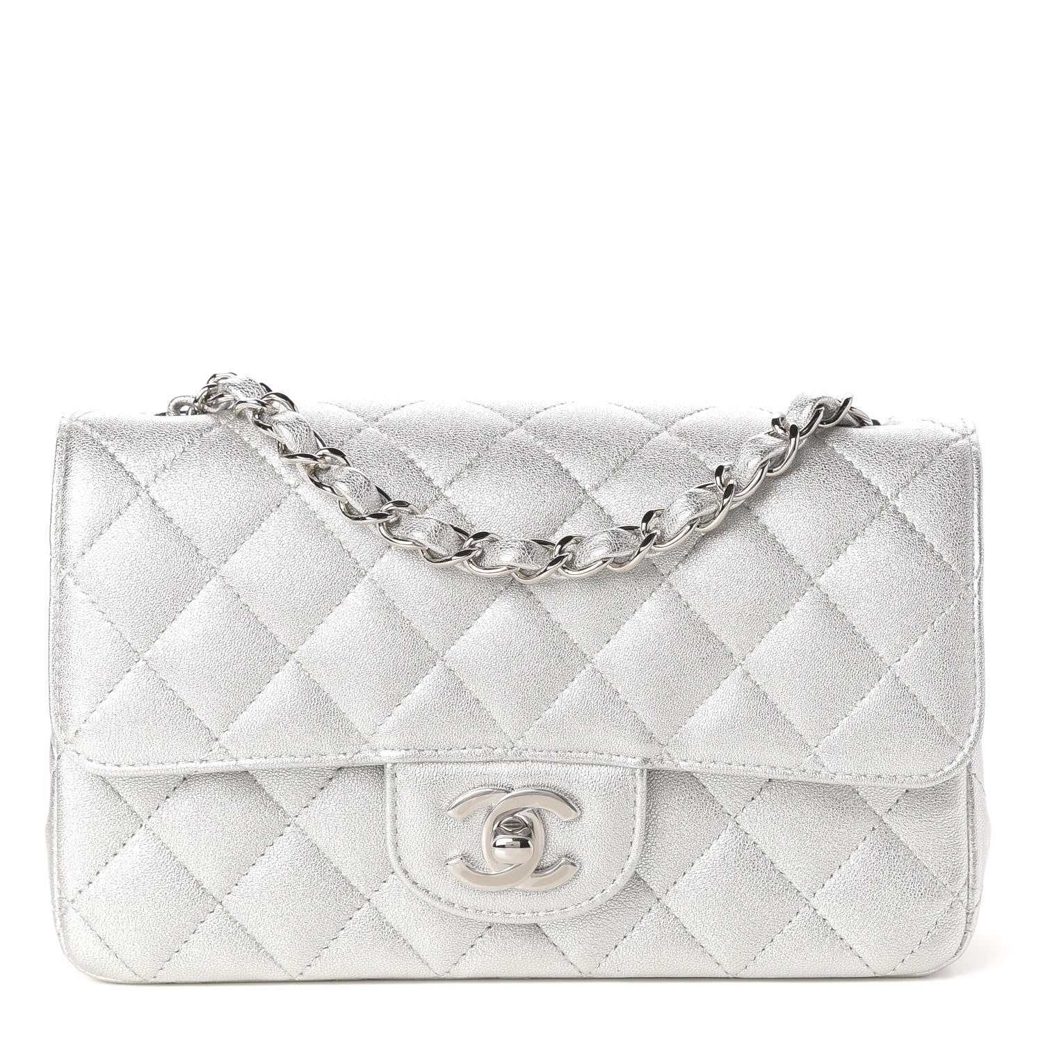 Chanel Metallic Lambskin Quilted Mini Rectangular Flap Silver 1 of 9