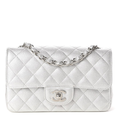 Chanel Metallic Lambskin Quilted Mini Rectangular Flap Silver 1 of 9