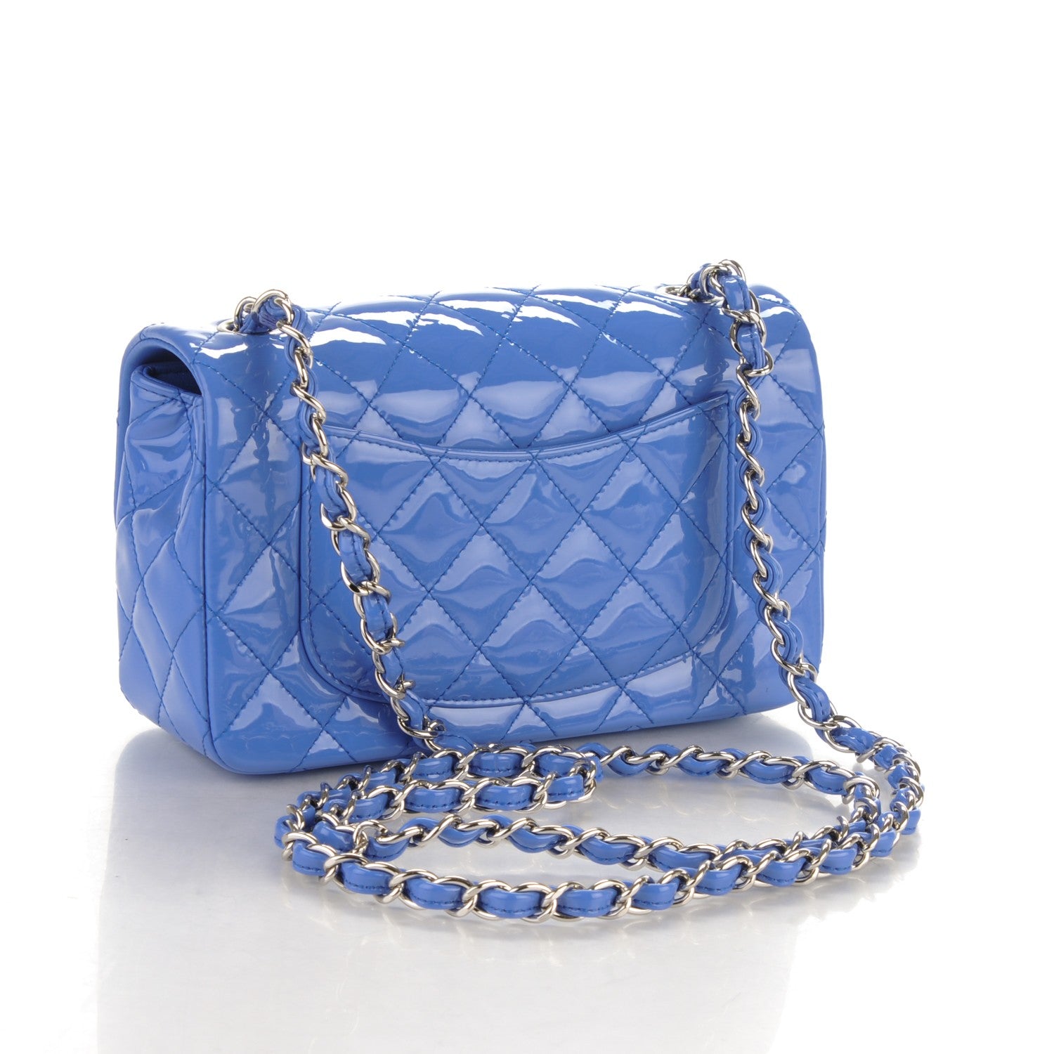 Chanel Patent Calfskin Quilted Mini Rectangular Flap Blue 3 of 7