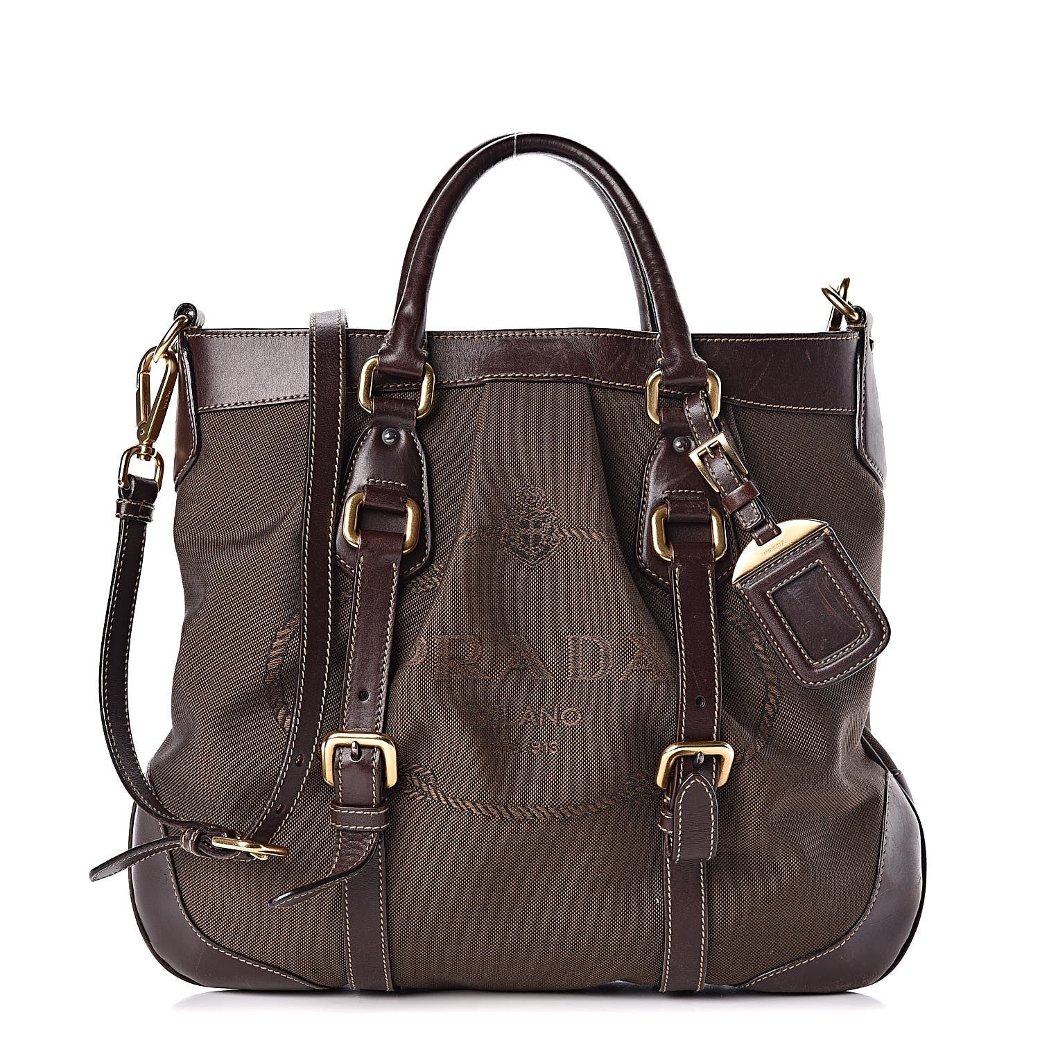Prada Jacquard Logo Tote Brown 1 of 12