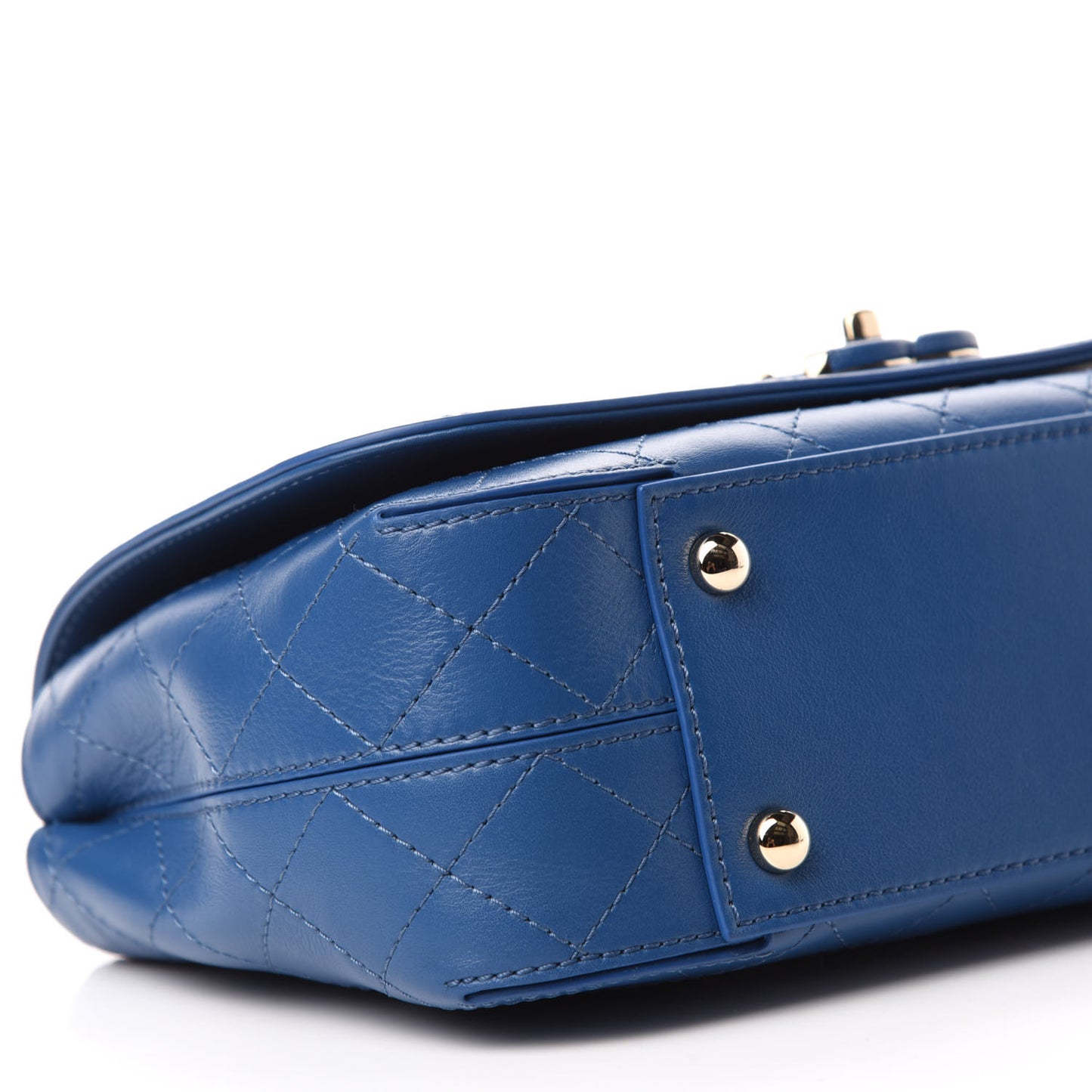 Calfskin Stitched Medium Covered CC Flap Bag Blue