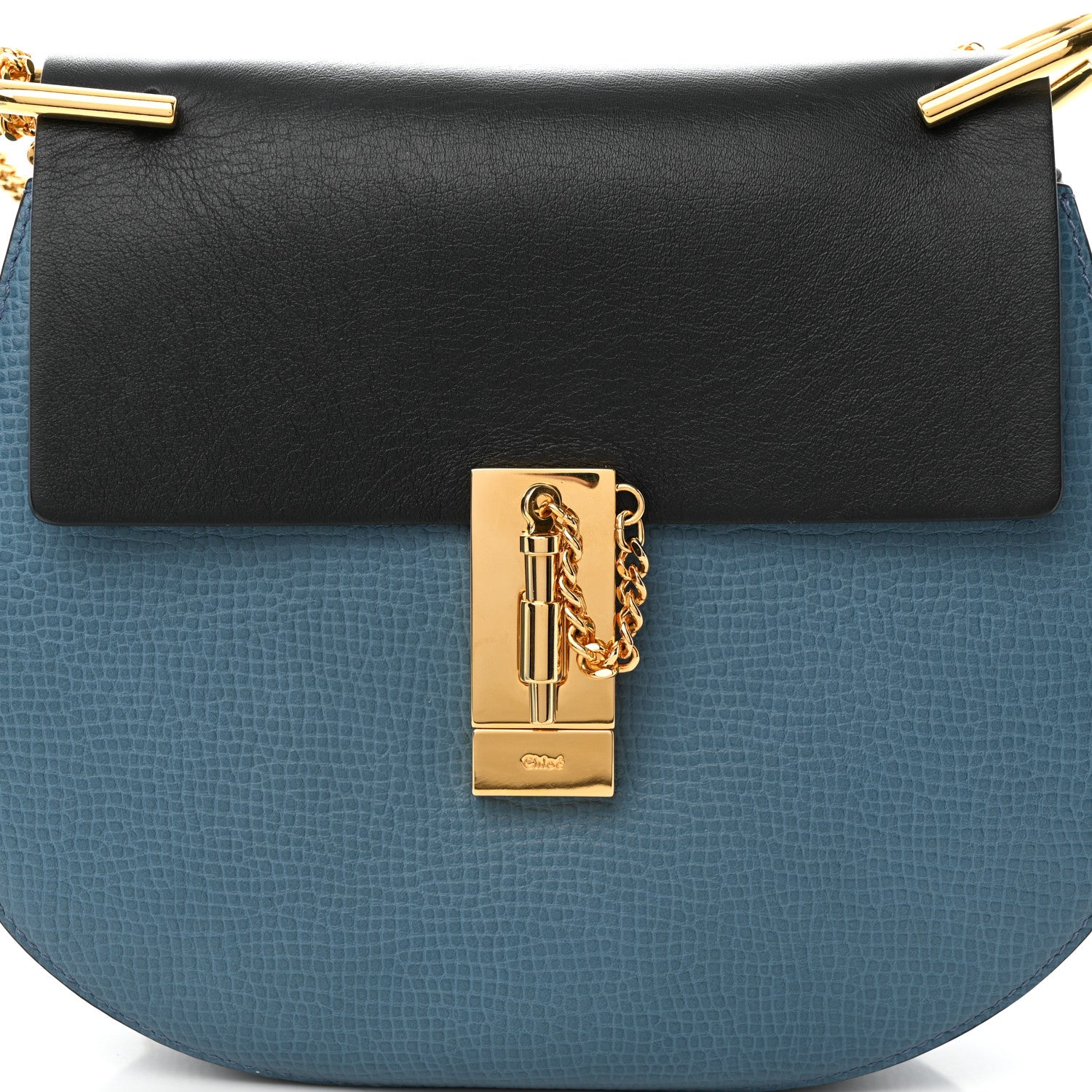 Chloe Grained Calfskin Lambskin Mini Bi-Color Drew Shoulder Bag Blue Black 7 of 10
