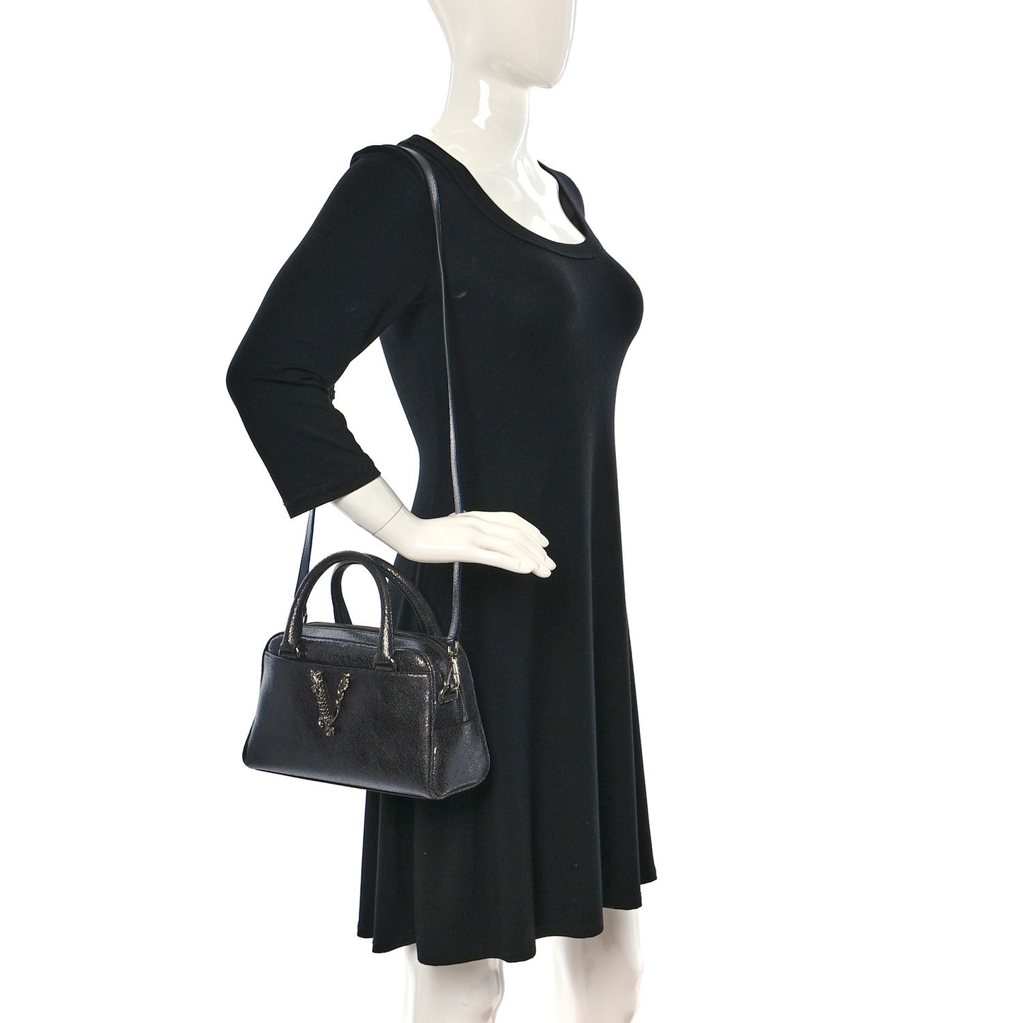 Metallic Calfskin Virtus Bowling Bag Grey