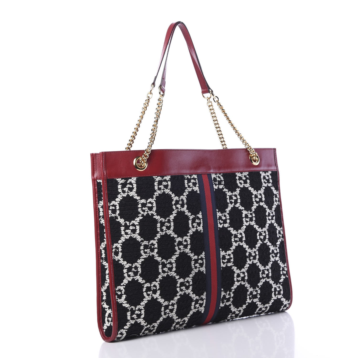 Gucci Tweed GG Monogram Large Rajah Chain Tote Romantic Cherry Black White 3 of 11