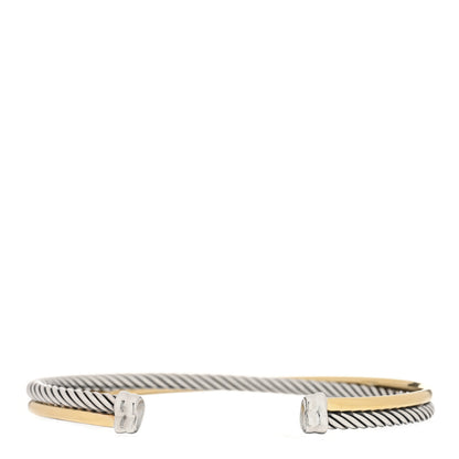 David Yurman Sterling Silver 18K Yellow Gold 3mm Crossover Cuff Bracelet 2 of 3