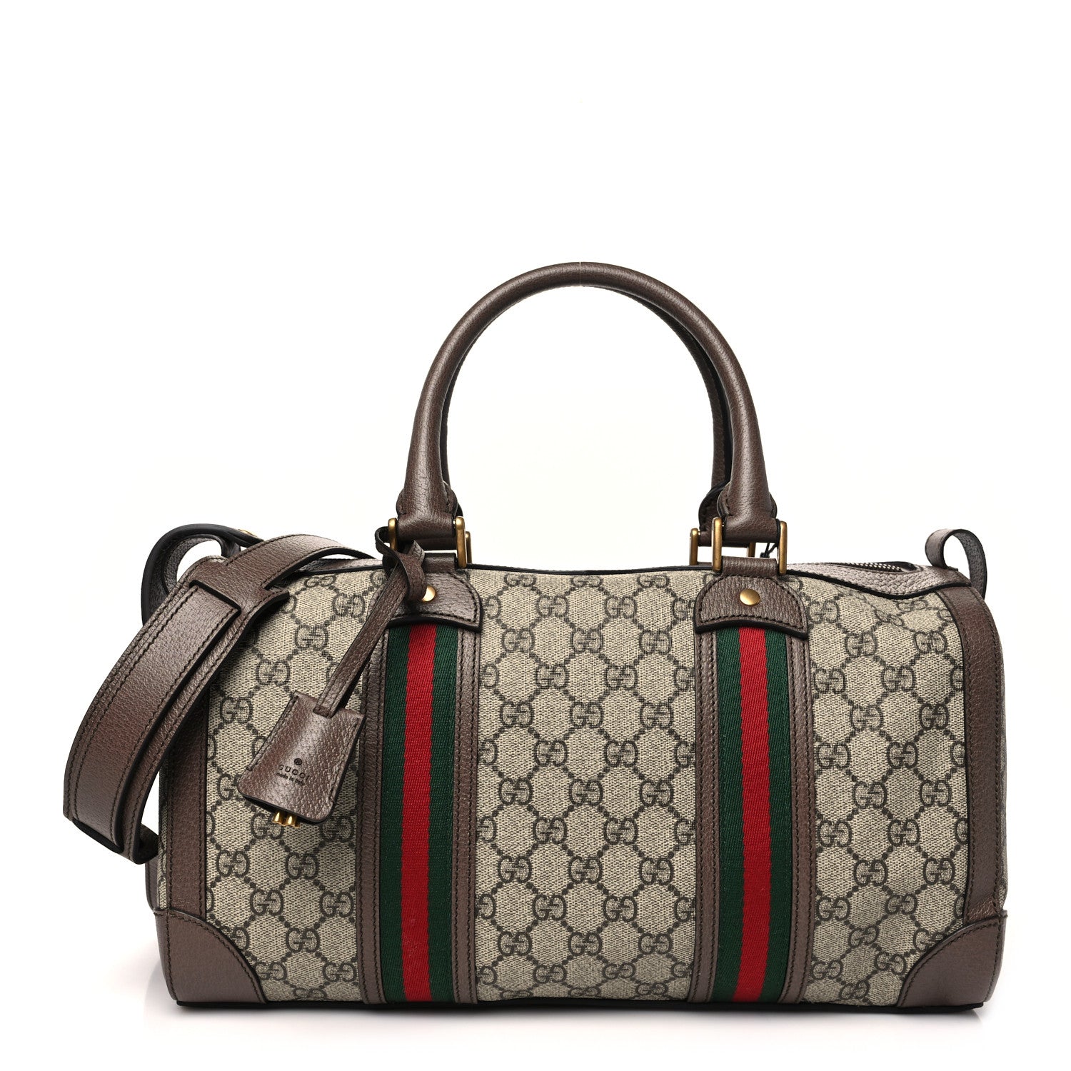 Gucci GG Supreme Monogram Textured Dollar Calfskin Web Small Duffle Bag Beige Ebony 1 of 10