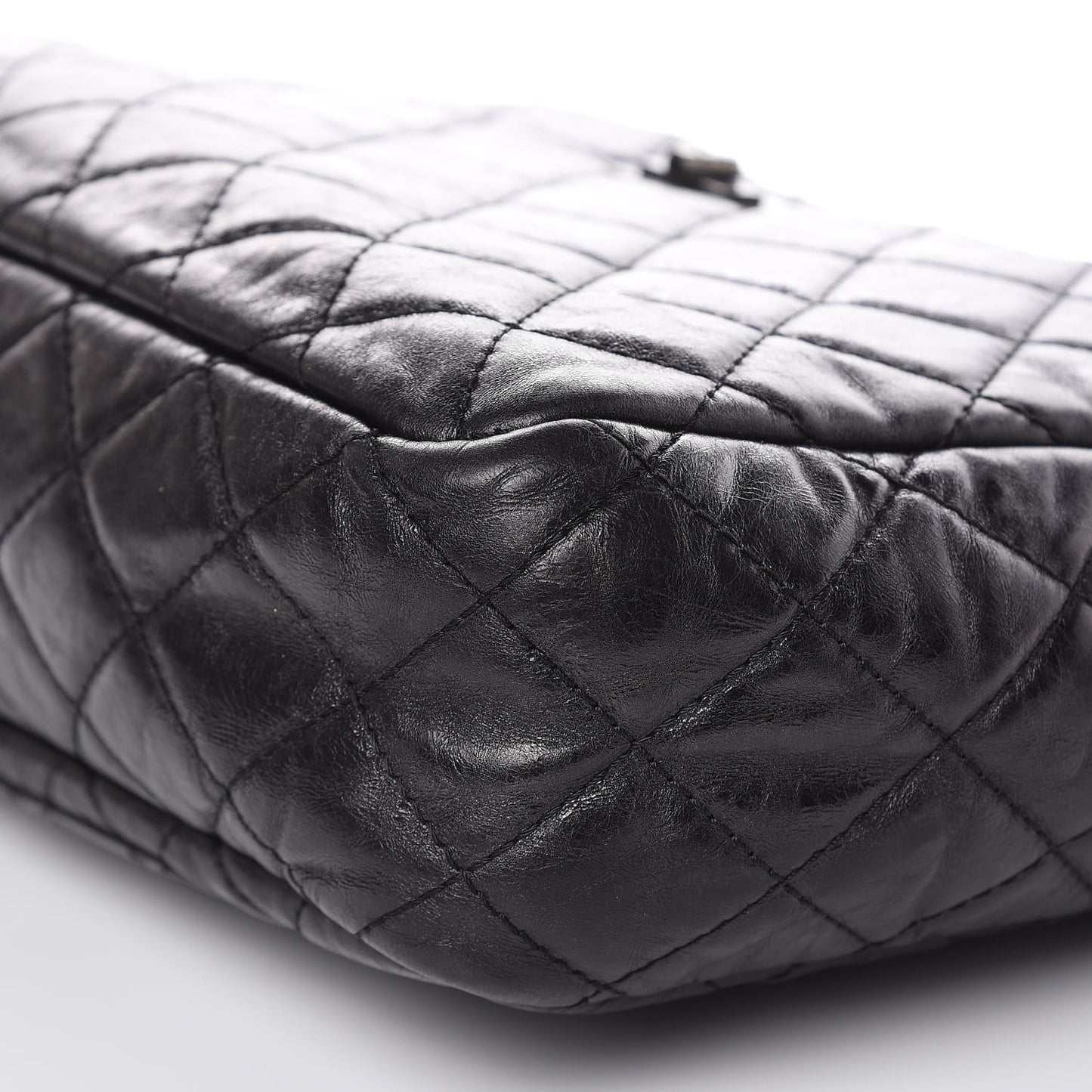 Metallic Aged Calfskin Quilted Large Reissue Camera Case Black