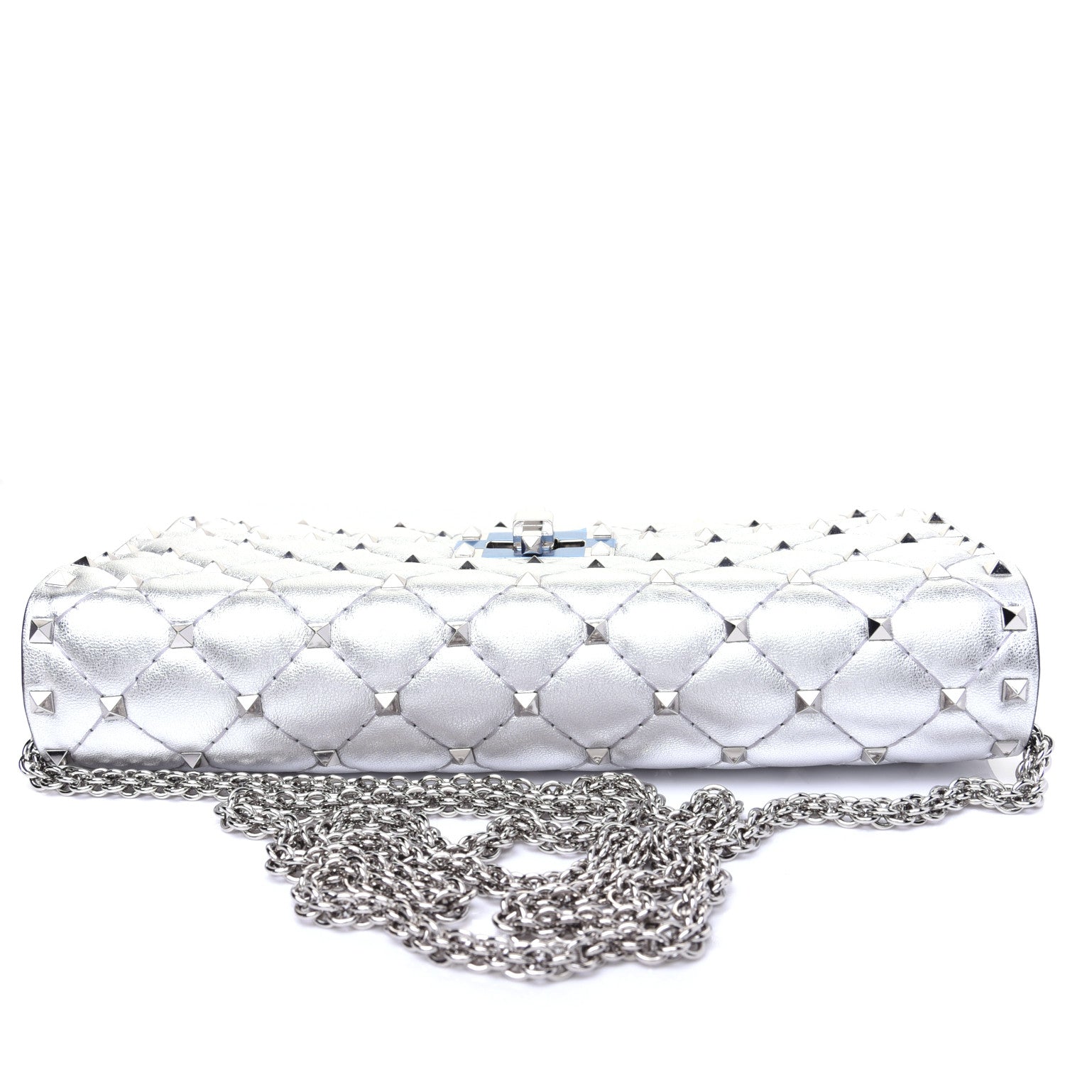 Valentino Garavani Metallic Lambskin Rockstud Spike Wallet on Chain Silver 15 of 18