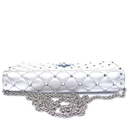 Valentino Garavani Metallic Lambskin Rockstud Spike Wallet on Chain Silver 15 of 18