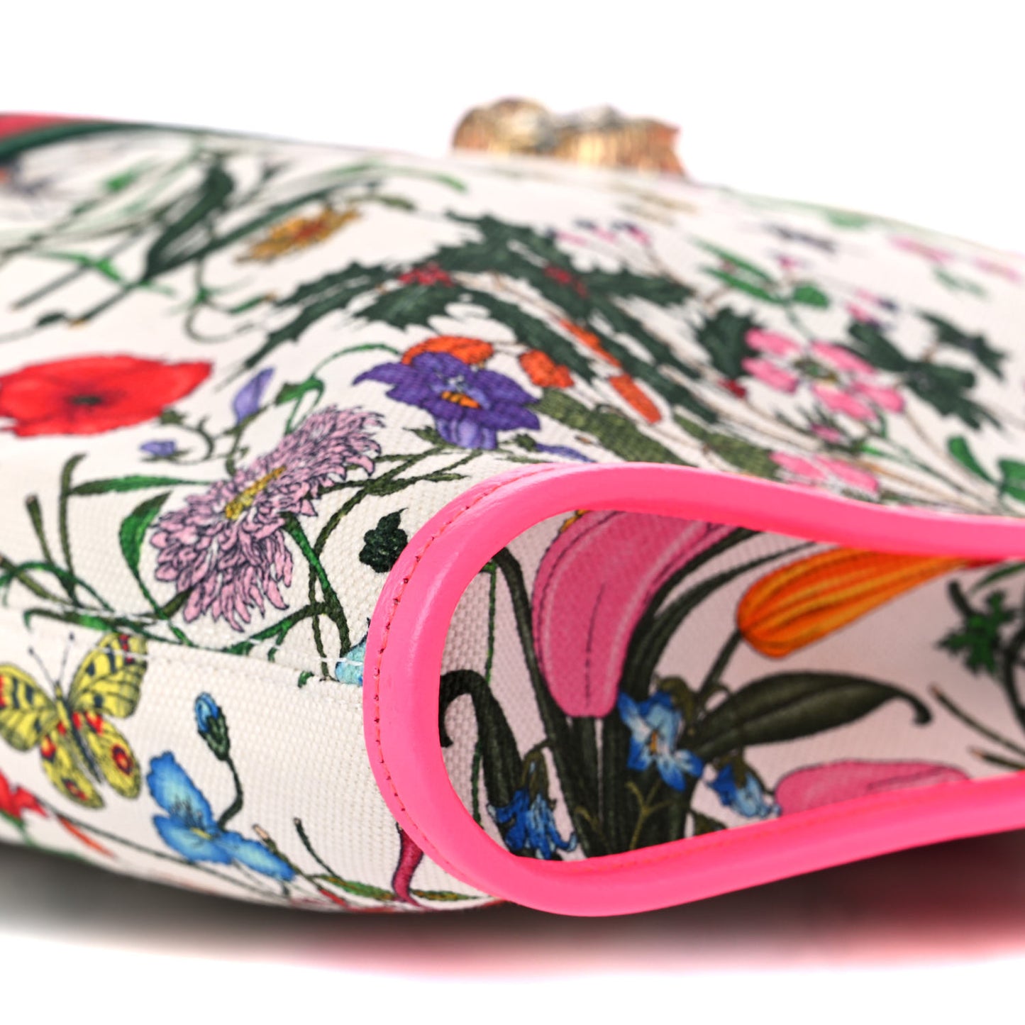 Canvas Flora Large Rajah Chain Tote White Multicolor Fuxia Fluo