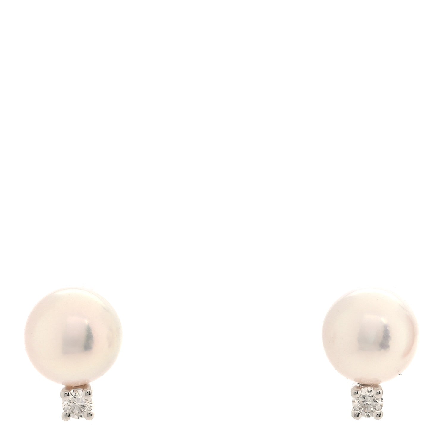 Mikimoto 18K White Gold Diamond Akoya Pearl 6-6.5mm Stud Earrings 1 of 5