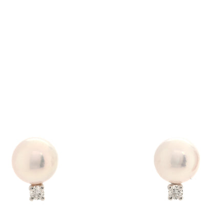 Mikimoto 18K White Gold Diamond Akoya Pearl 6-6.5mm Stud Earrings 1 of 5