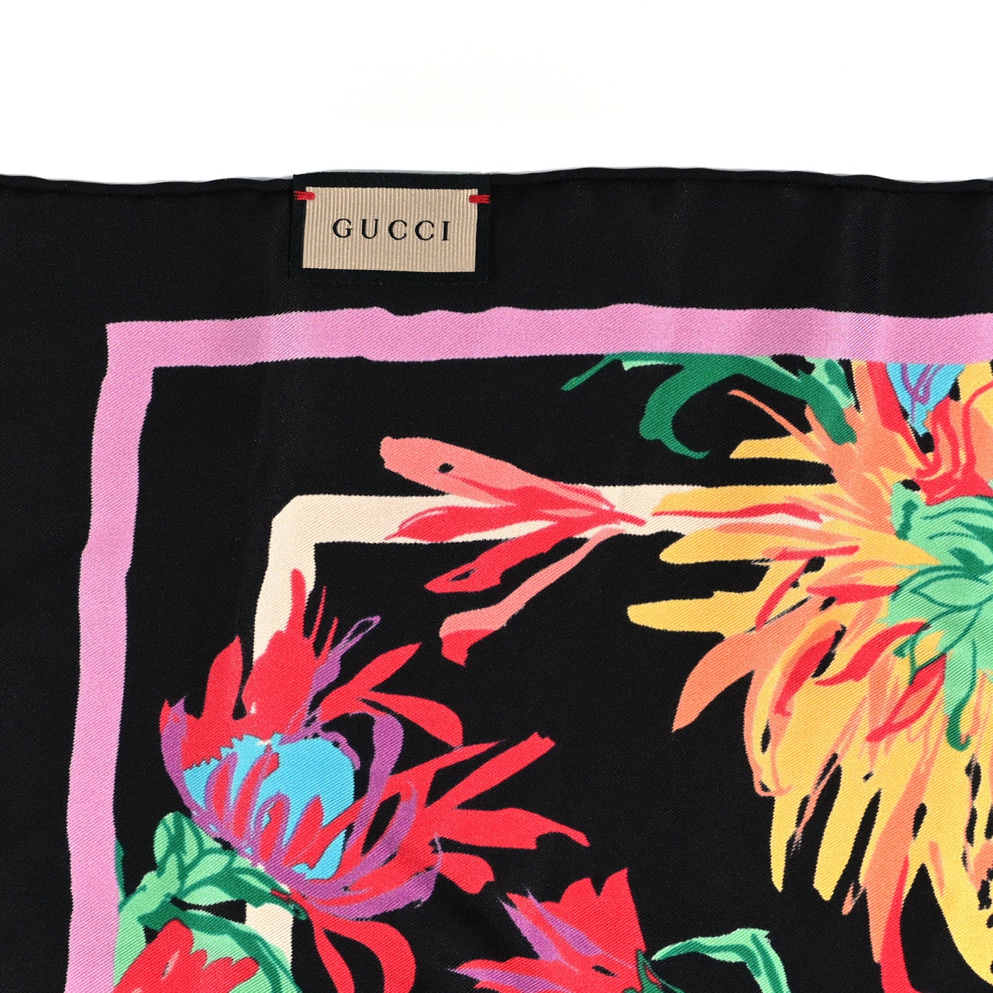 X KEN SCOTT Silk Twill Jenni Square Scarf Black Pink