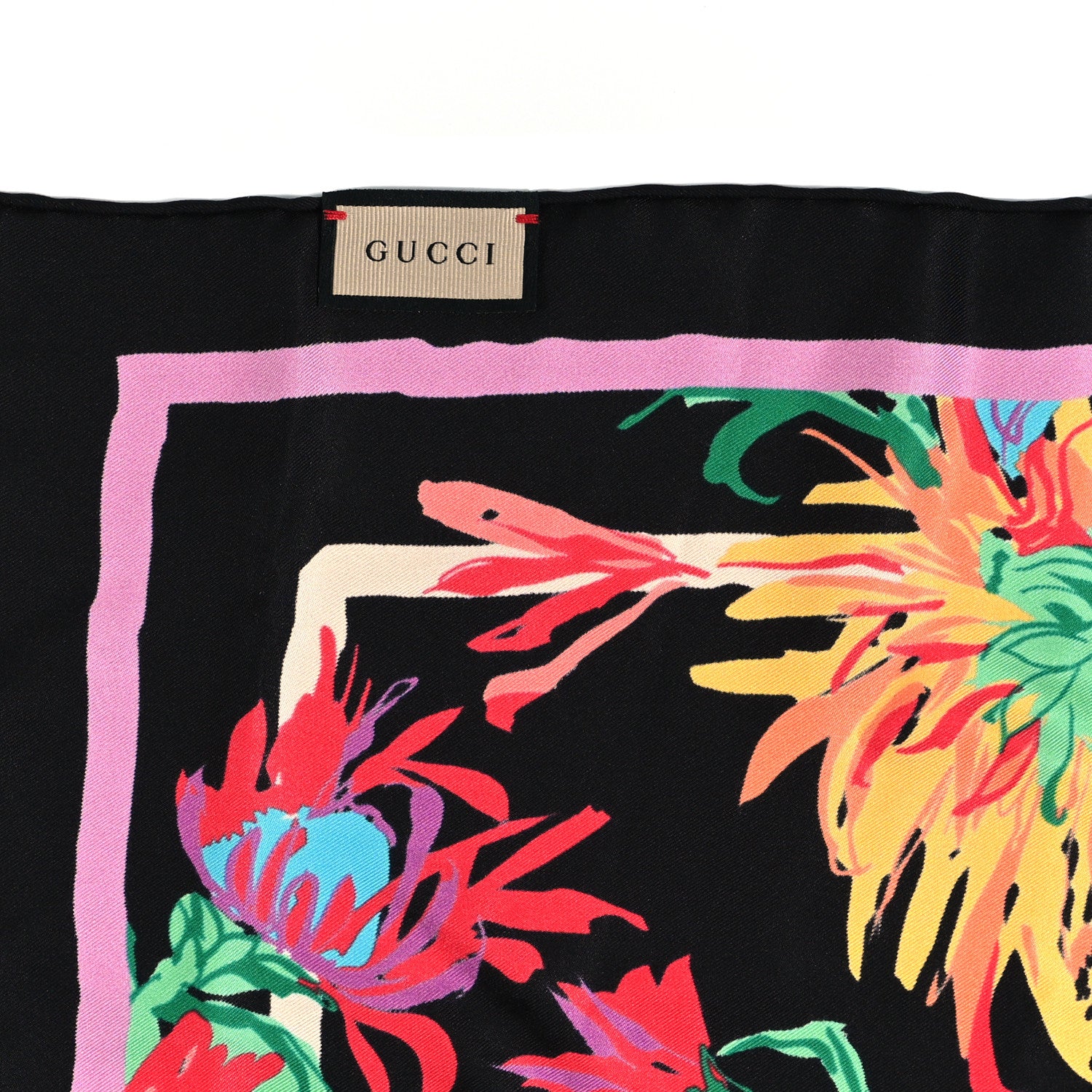 Gucci X KEN SCOTT Silk Twill Jenni Square Scarf Black Pink 3 of 4