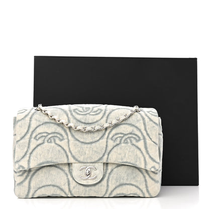 Chanel Denim Embossed CC Logo Print Jumbo Single Flap Blue 13 of 13