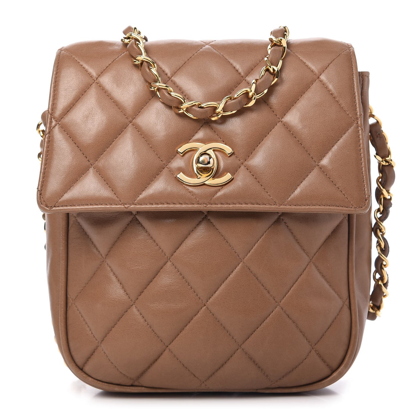 Lambskin Quilted Flap Camera Case Brown