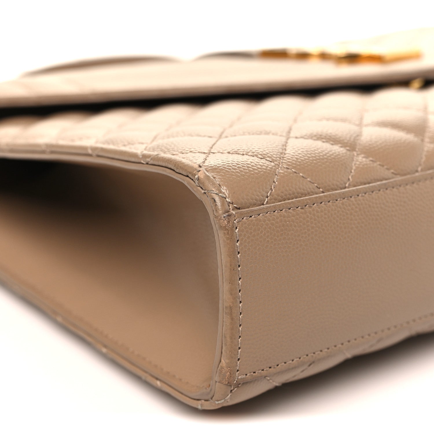 Saint Laurent Grain De Poudre Mixed Matelasse Large Triquilt Monogram Satchel Dark Beige 7 of 12