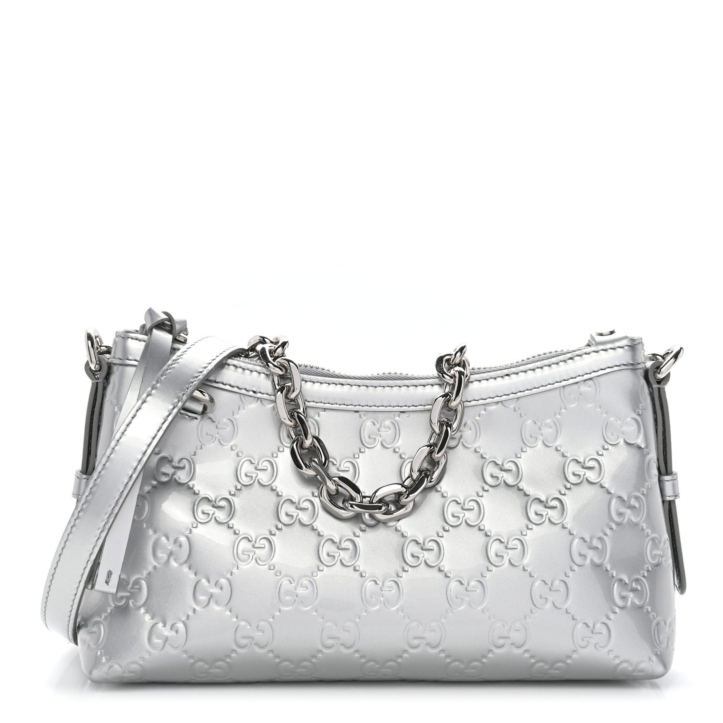 Shine Guccissima Emblem Small Shoulder Bag Silver